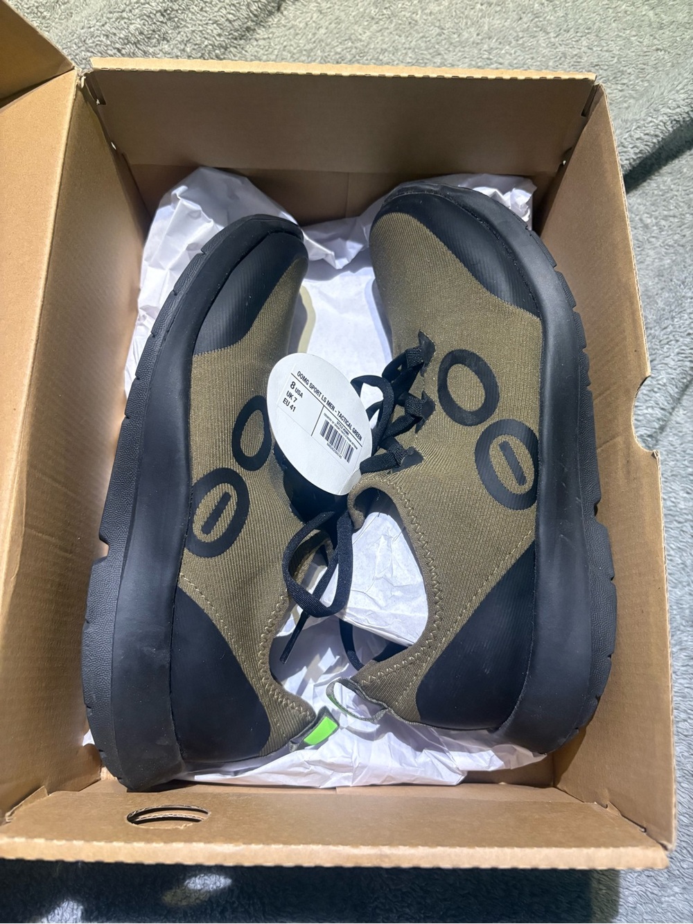 OOFOS Olive and Black Men's Lace-Up Sneakers